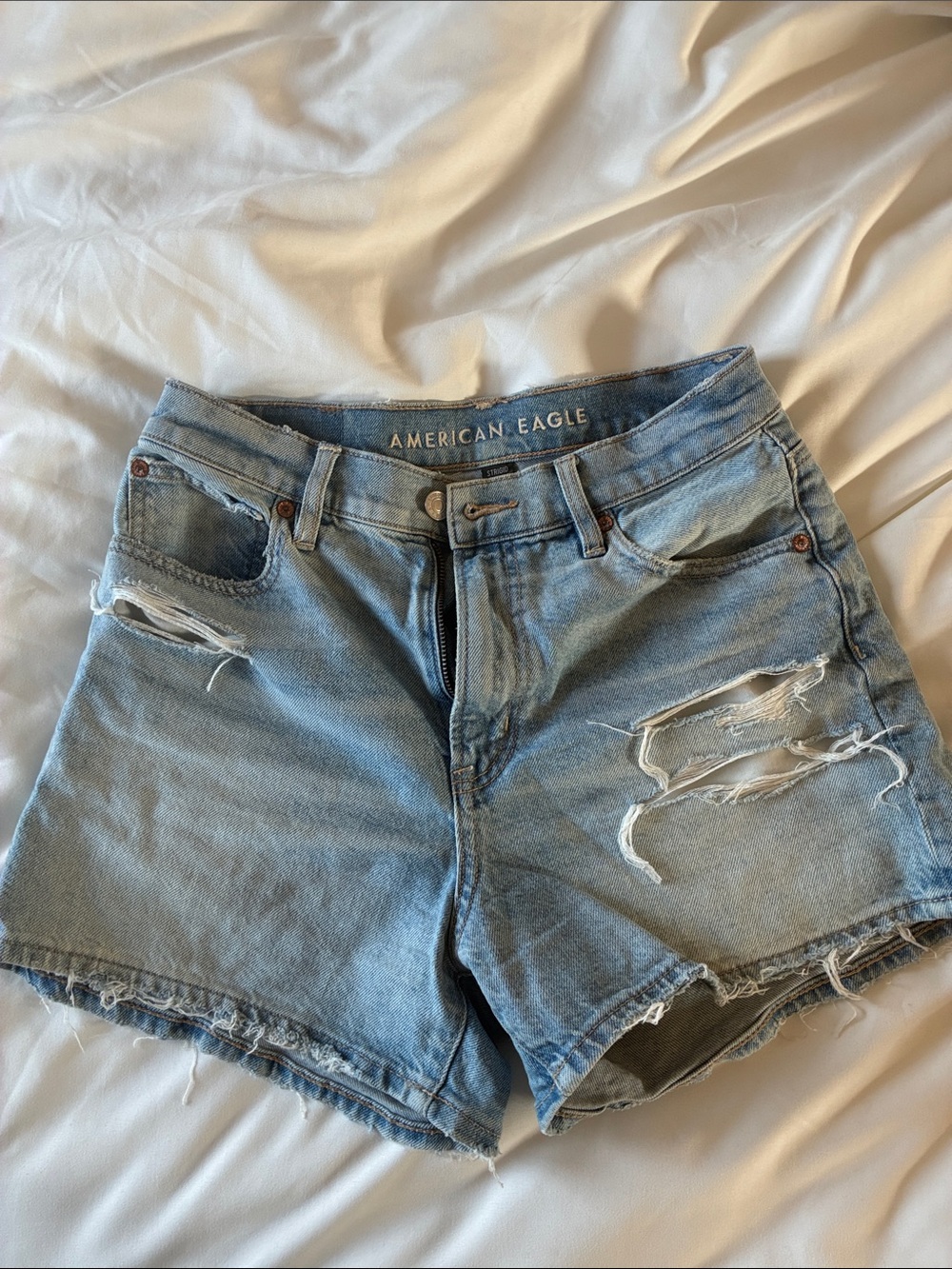 American Eagle Outfitters Light Blue Distressed Jean Shorts